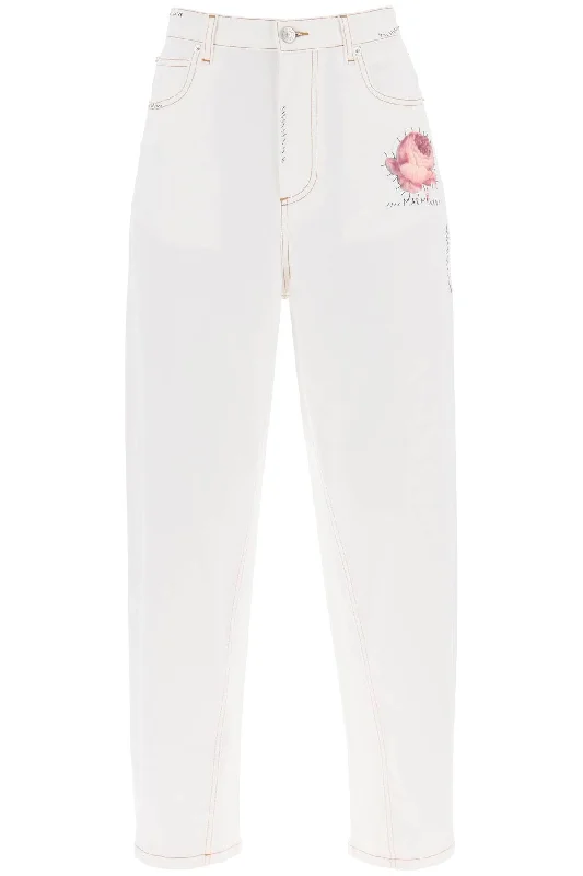 ""jeans with embroidered logo and flower patch PAJD0470SXUTC341 LILY WHITE