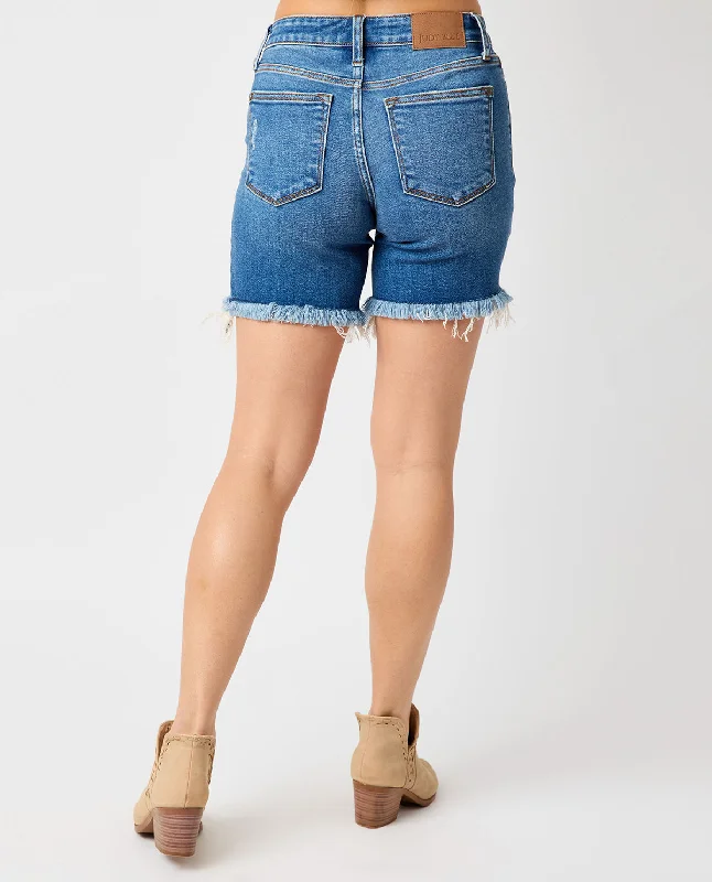 Judy Blue Mid Rise Destroy Fray Hem Shorts