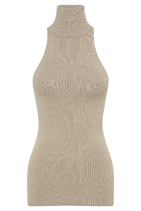 Kelsea Sleeveless Turtleneck Top - Taupe