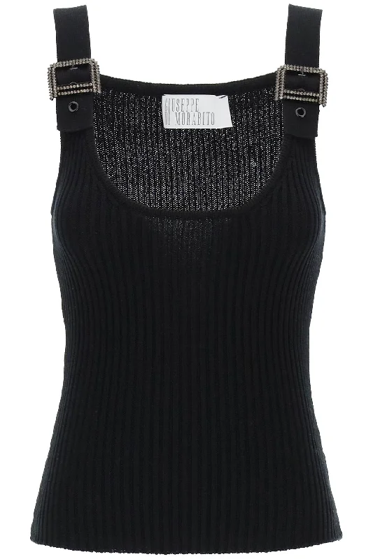 ""knit top with rhinestone buck 02SSKNT305 02079 BLACK