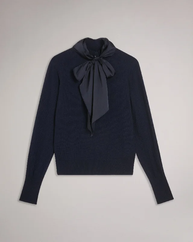 Maralou Sweater With Tie Bow Detail At Neck Navy