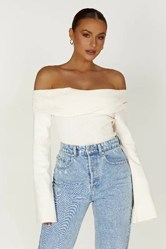 Marlisa Off Shoulder Twist Top - Ivory