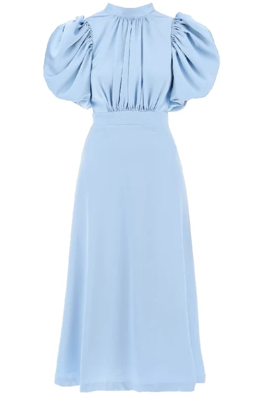 midi satin dress with balloon sleeves 1121061996 Placid Blue