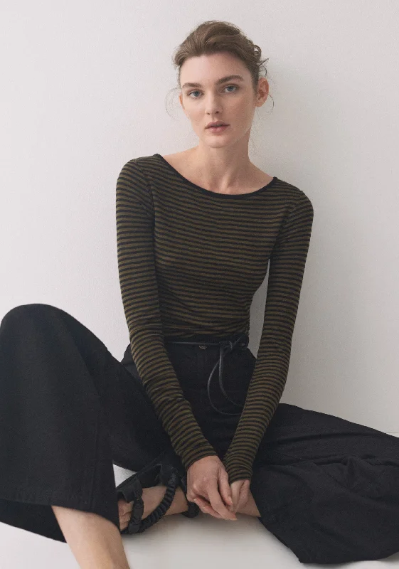 Morri Merino Stripe Round Neck_Khaki/Black