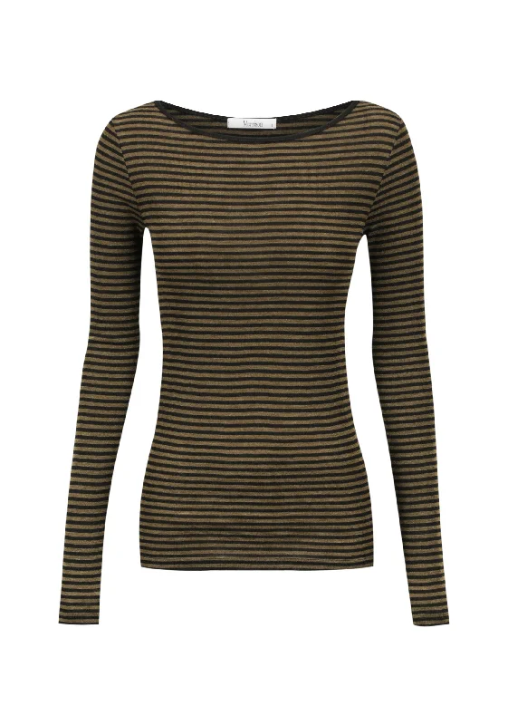 Morri Merino Stripe Round Neck_Khaki/Black