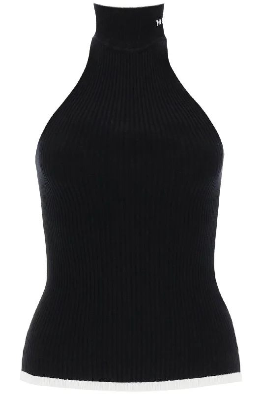 Msgm ribbed tank top with halterneck 3541MDT190 237788 BLACK