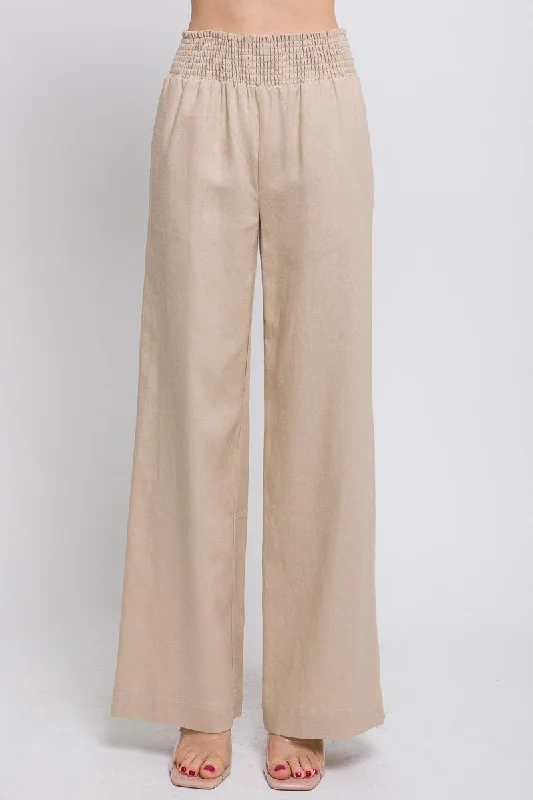 Pierside Linen Smocked Waist Beach Pant MORE COLORS