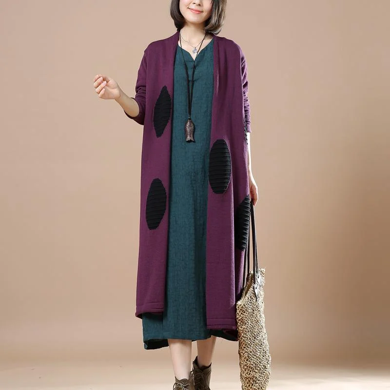 Purple plus size long knitted cardigans coats