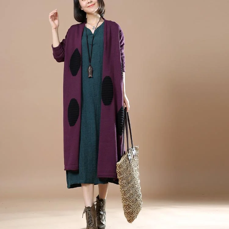 Purple plus size long knitted cardigans coats