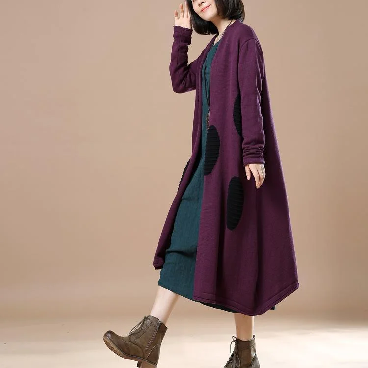 Purple plus size long knitted cardigans coats