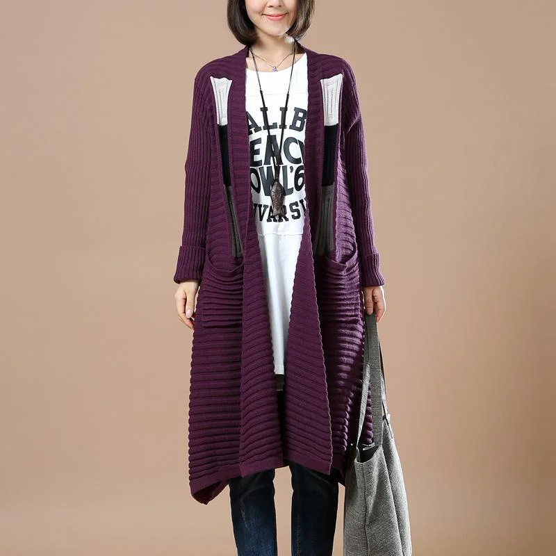 Purple woman long knitted coats plus size cardigans