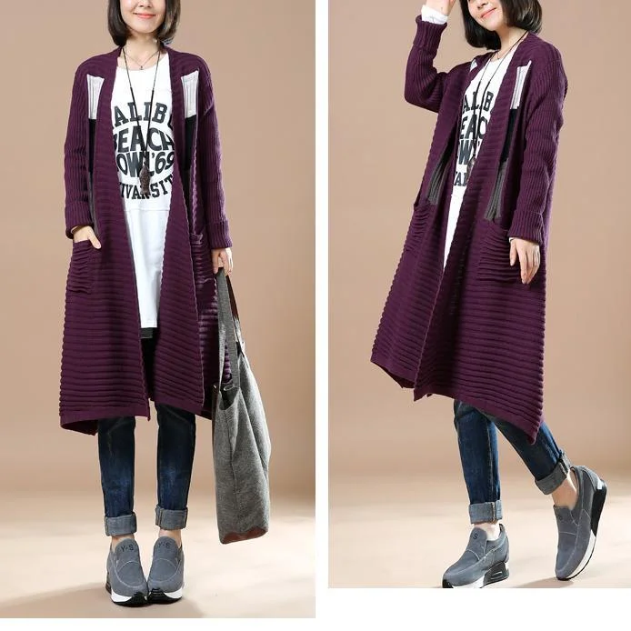 Purple woman long knitted coats plus size cardigans