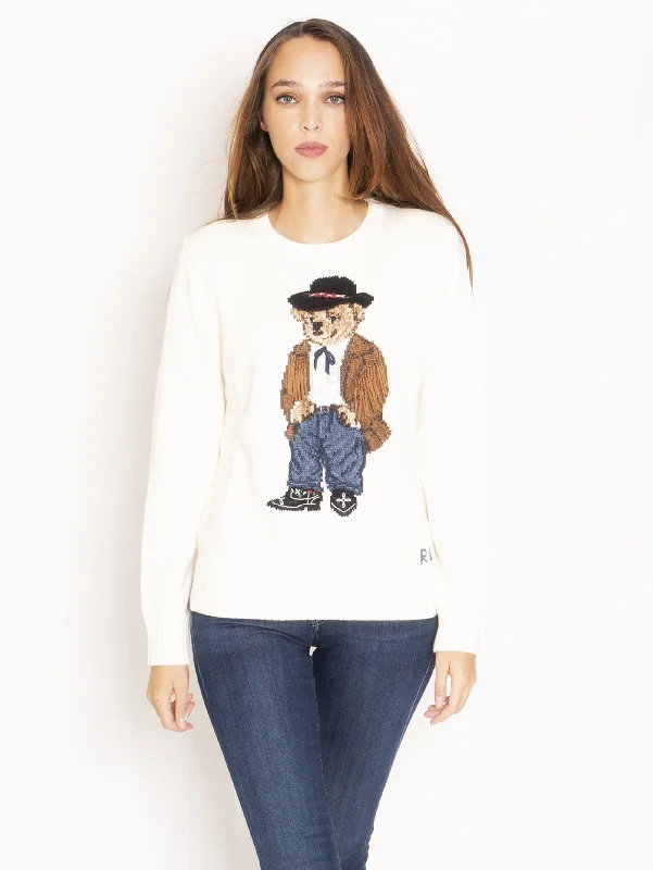 Maglia Giricollo con Ricamo CowBoy Polo Bear - Crema