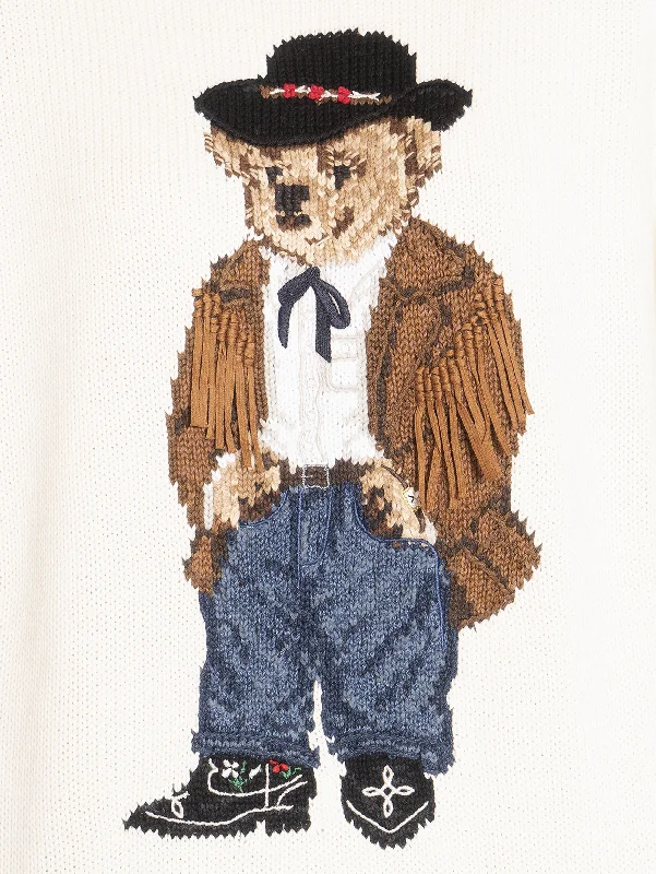 Maglia Giricollo con Ricamo CowBoy Polo Bear - Crema