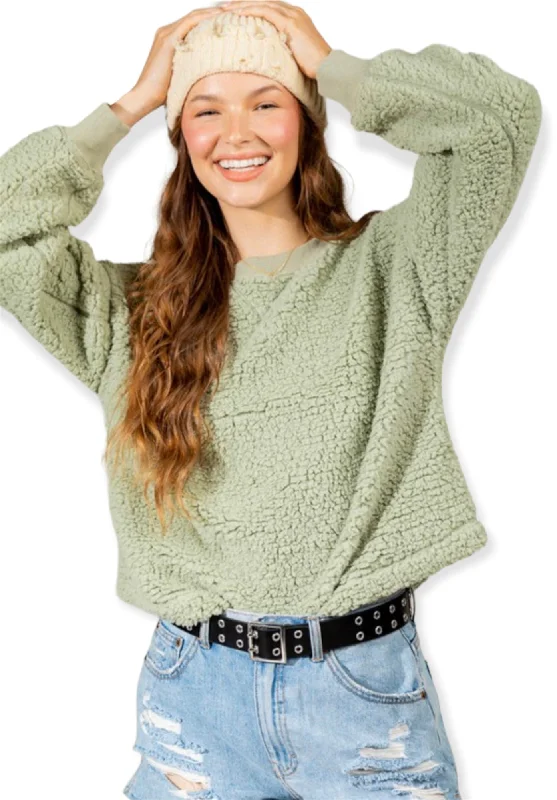 Sherpa Teddy Bear Sweater- Sage