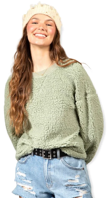 Sherpa Teddy Bear Sweater- Sage