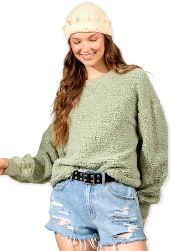 Sherpa Teddy Bear Sweater- Sage