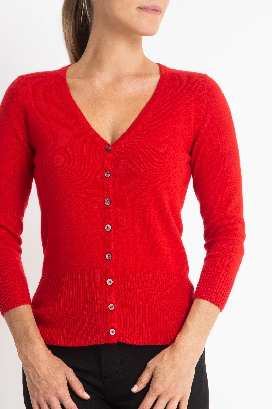 Silk + Cashmere Audrey Cardigan in Red