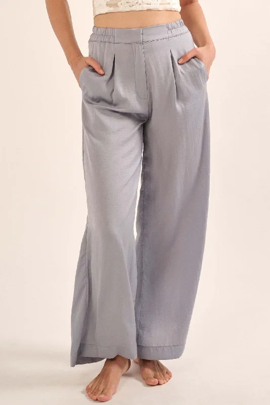 Silk Road Washed Satin Pleated Wide-Leg Pants