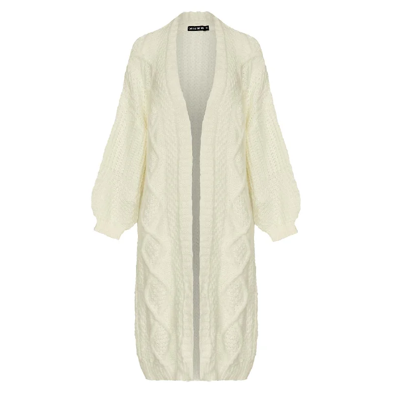 Stevie Cable Maxi Cardigan - Winter White