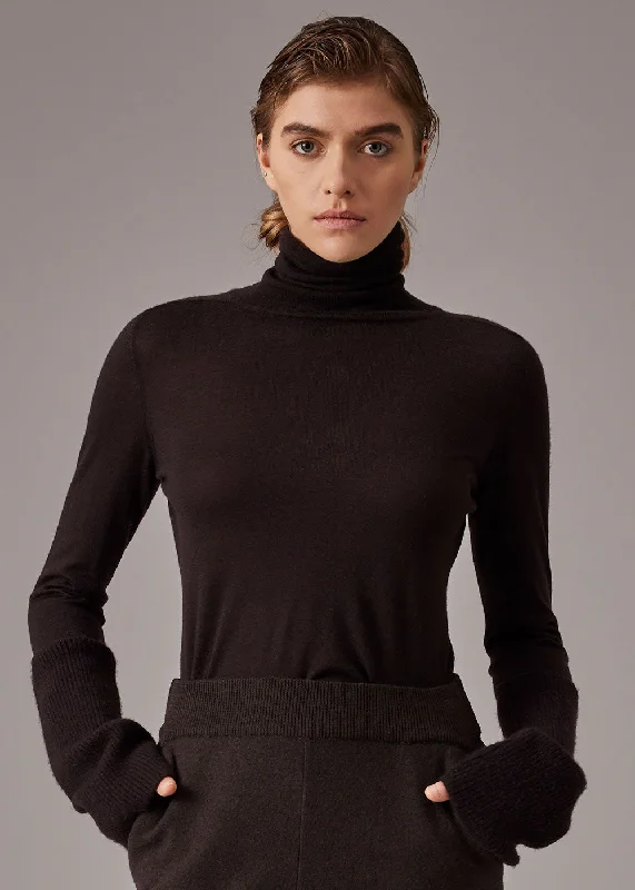 CASHMERE TURLENECK SWEATER ""NUBA"" IN BLACK OR CHOCO