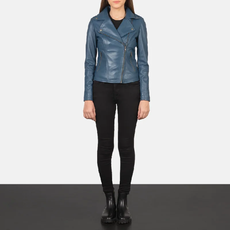 Flashback Blue Leather Biker Jacket