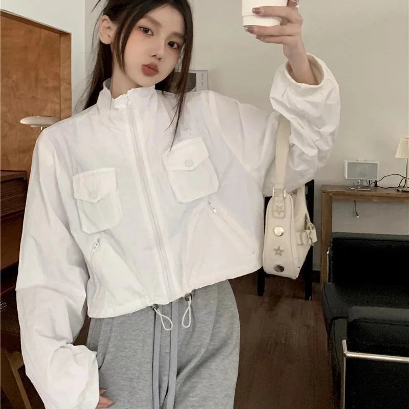 Lunivop Vintage Cropped Jacket Women Windbreaker Gorpcore Korean Streetwear Fashion Zipper Track Uv blocking Jackets Kpop