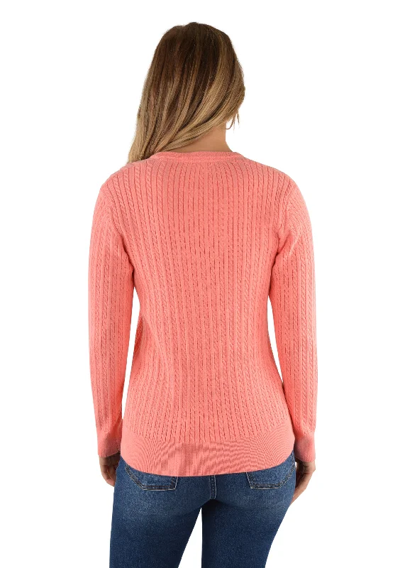 T2W2500079 Thomas Cook Women's V Neck Fine Cable Jumper Coral